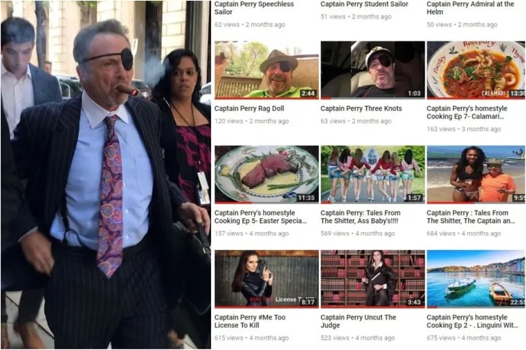Left: Perry de Marco Sr. leaves the Criminal Justice Center in July following a preliminary hearing for his client, Ari Goldstein, a former Temple University fraternity president accused of sexual assault. Right: Screengrab of the attorney's YouTube channel