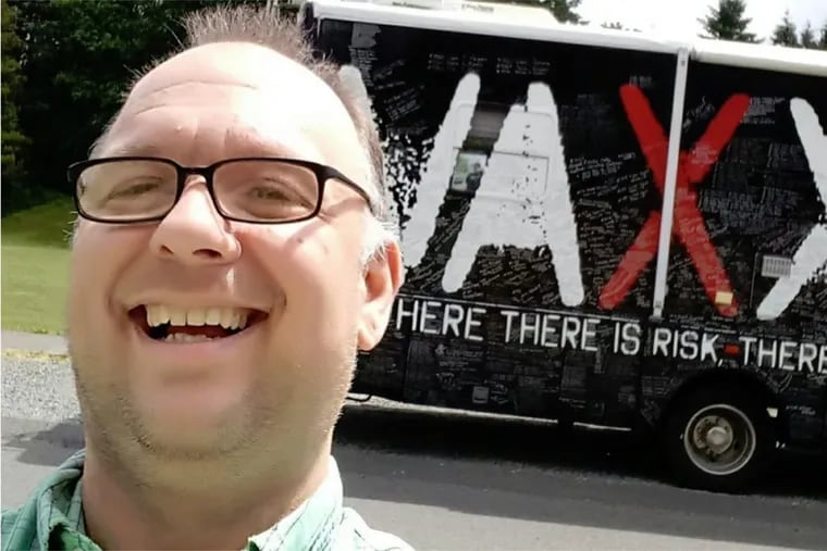 Craig Egan, an Uber driver from Tacoma, Wash., has driven cross country this year to disrupt a bus tour launched by a group that questions the safety of vaccines.