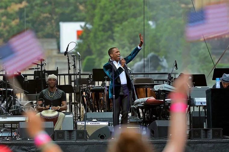 Tony Award-winning Leslie Odom, Jr. from Broadway’s Hamilton performs onstage during the Wawa Welcome America! July 4th Concert Monday July 4, 2016.