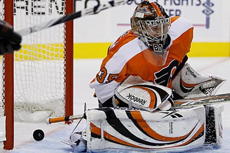 Flyers rookie goalie Sergei Bobrovsky allowed three goals in Thursday night's game against the Ducks. (AP Photo/Matt Slocum)