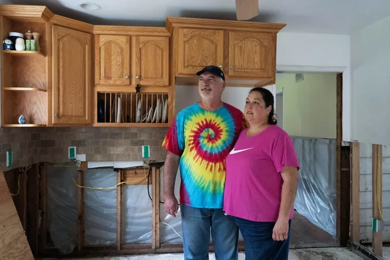 Orly Buday and Larry Foster cannot live in their home after a June flood ripped through Southampton and left more than two feet of standing water inside their house.  The floor boards and up to four feet of drywall were removed due to water damage.