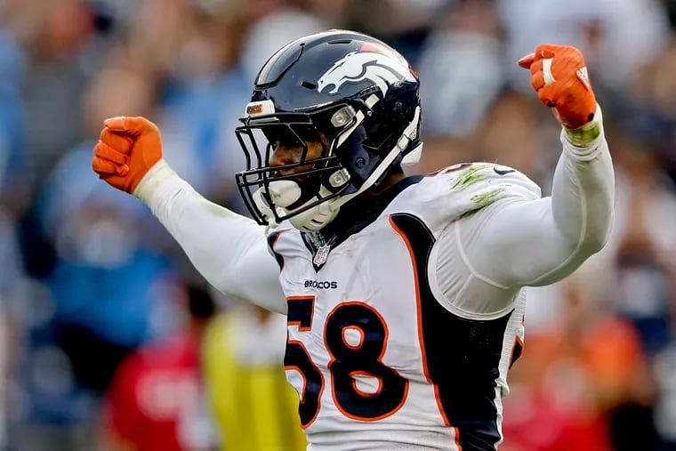 Denver Broncos linebacker Von Miller is the second NFL to publicly announce a positive test for COVID-19.(AP Photo/Gregory Bull, FIle)