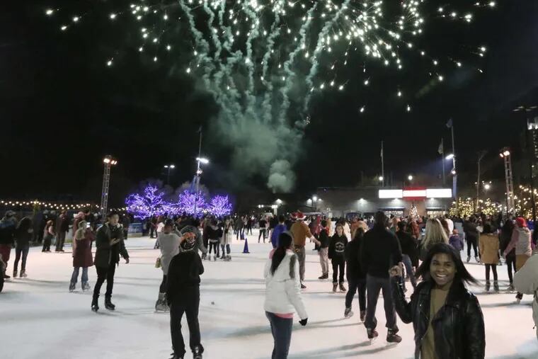 The fireworks were a surprise during the Holiday Tree Lighting at the Blue Cross RiverRink Winterfest in Phila. on December 4, 2015.