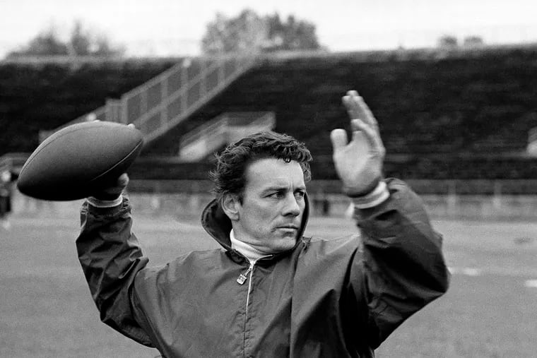 Len Dawson of the Kansas City Chiefs running through passing drills with receivers in New Orleans to prepare for the Super Bowl, in January 1970.