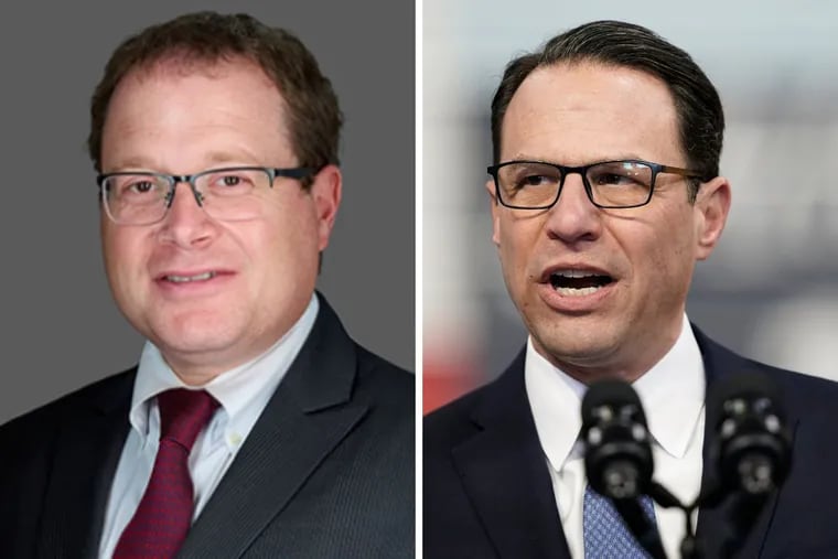 Gregory C. Thall (left) was appointed to chair the State Employee Retirement System board earlier this month by Pennsylvania Gov. Josh Shapiro (right).