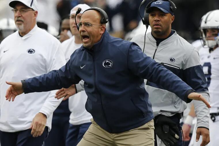 Penn State coach James Franklin shouts at his team during the  Ohio State game.