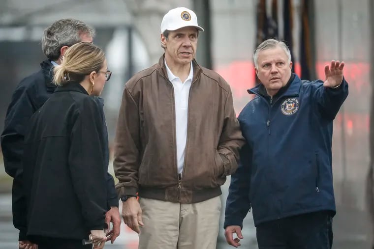 New York Gov. Andrew Cuomo tours a COVID-19 infection testing facility at Glen Island Park, Friday, March 13, 2020, in New Rochelle, N.Y.