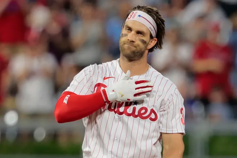 Phillies star Bryce Harper is batting .323 (30-for-93) and slugging .774 with a .444 on-base percentage, 10 doubles, one triple, 10 homers, and 23 RBIs in 27 games in August.