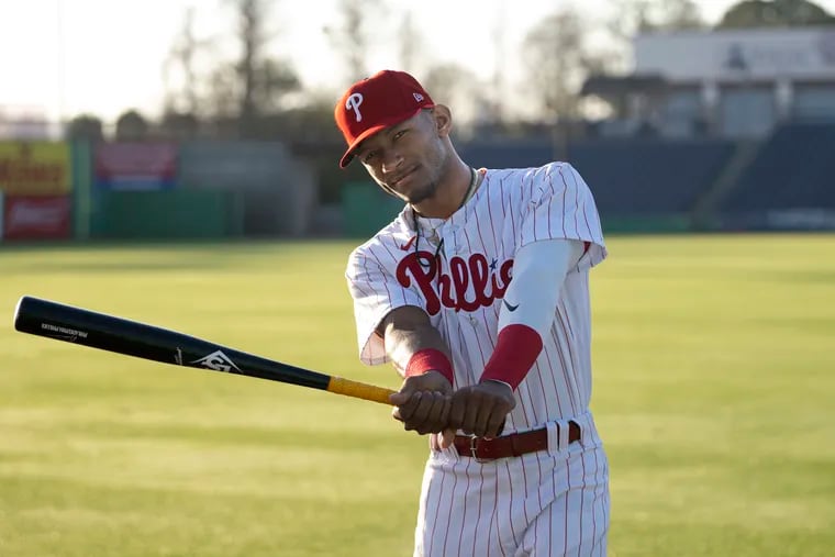 Johan Rojas during spring training with the Phillies in Clearwater, Fla.