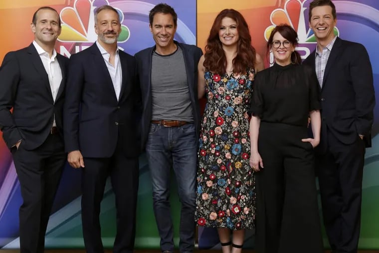 “Will &amp; Grace”: From left: executive producers Max Mutchnick and  David Kohan, with stars  Eric McCormack, Debra Messing, Megan Mullally, Sean Hayes