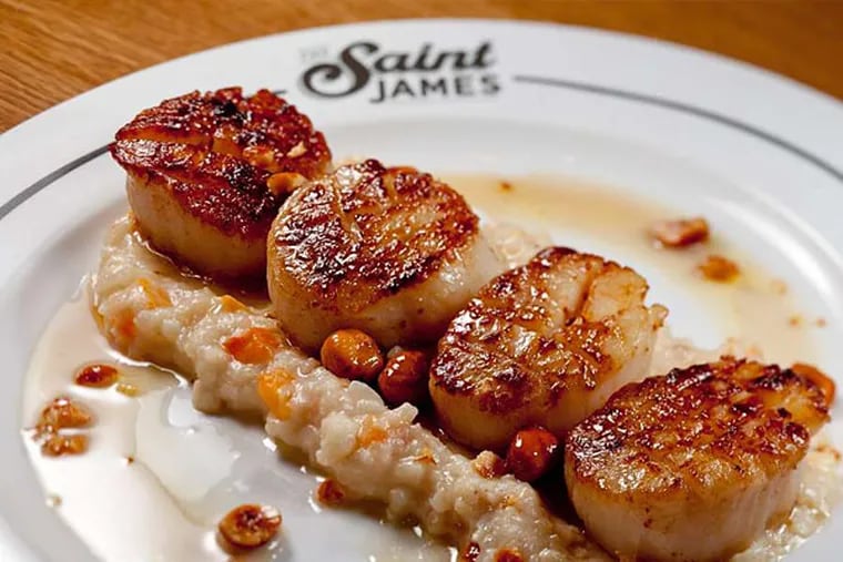 Seared scallops with risotto. The seeming sure bet for a decent Main Line bistro is now a case study of why the prize is so elusive.