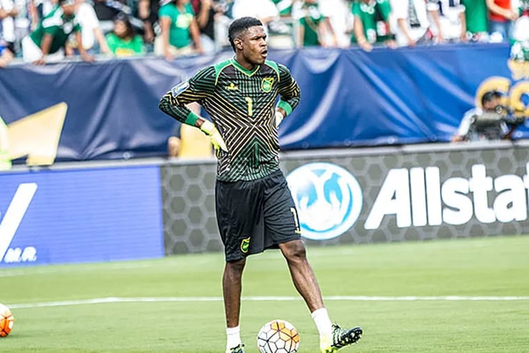 Jamaica national and Philadelphia Union keeper Andre Blake during warm ups at the Gold Cup Final in Philadelphia on July 26, 2015.