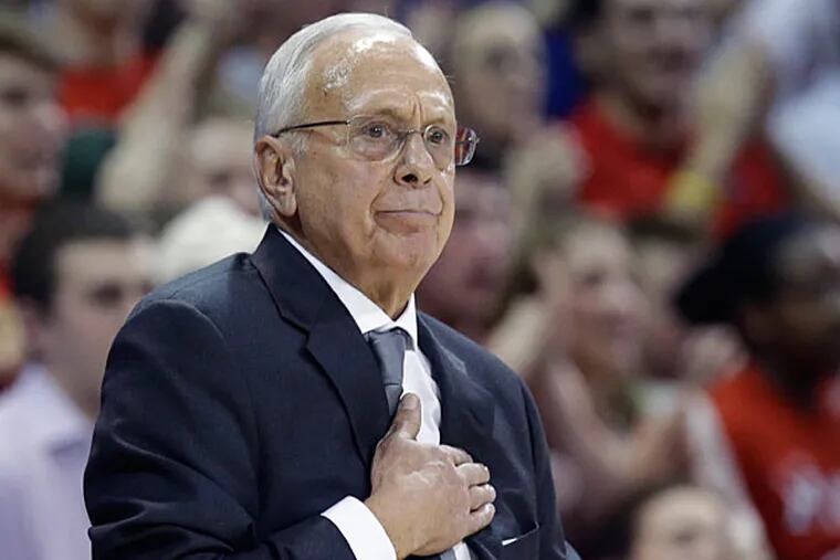 SMU head coach Larry Brown watches from the sideline during the first half of an NCAA college basketball game against the Cincinnati Saturday, Feb. 8, 2014, in Dallas. (LM Otero/AP)
