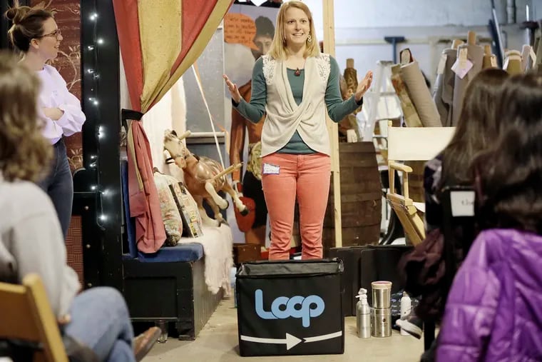 Tiffany Threadgould (center) explains the Loop and TerraCycle program during a Women for a Sustainable Philadelphia event, Sharing Our Resources: A Conversation About the Circular Economy, at The Resource Exchange in Phila., Pa. on March 20, 2019.