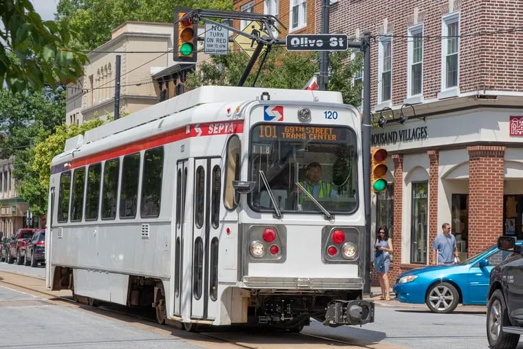 SEPTA's Route 101 trolley makes its way back to Upper Darby from Media. Service is expect to return to 96% of pre-pandemic levels on transit: buses, subways, trolleys and the Norristown High Speed Line by the fall.