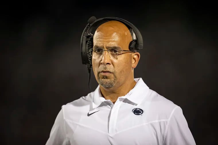 Head coach James Franklin of the Penn State Nittany Lions looks on during the first half against the Auburn Tigers at Beaver Stadium on Saturday, September 18, 2021 in State College, Pennsylvania. (Scott Taetsch/Getty Images/TNS)