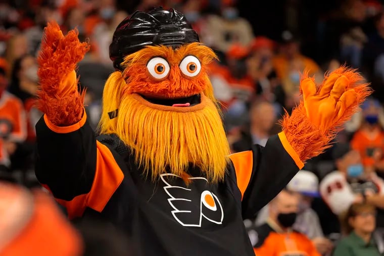 Gritty during a Flyers game at the Wells Fargo Center.
