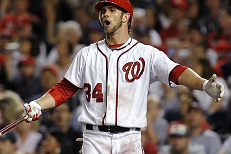 "I am way more comfortable here than in the minor leagues," Bryce Harper said about the majors. (Richard Lipski/AP)