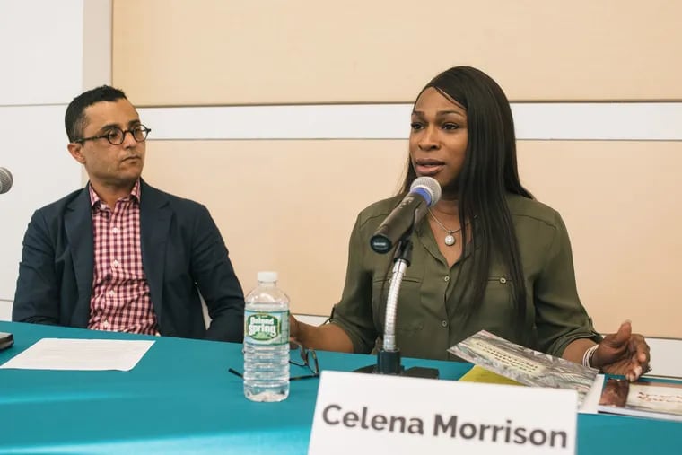 Celena Morrison, right, speaks during a 2018 panel discussion at a Leeway Foundation launch event for its guide for arts, culture, and philanthropic organizations that want to develop a supportive environment for trans and gender-nonconforming individuals. Morrison will be the city of Philadelphia's next executive director of the Office of LGBT Affairs.
