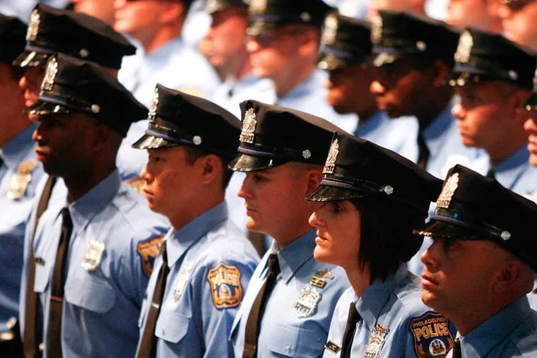The Philadelphia Police Department, with more than 6,300 officers, is 57 percent white, 33 percent black, 8 percent Hispanic and 1 percent Asian.