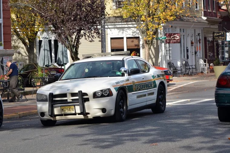 A Bordentown Township Police patrol rides along Farnsworth Ave in Bordentown City New Jersey on Friday November 3,2017.