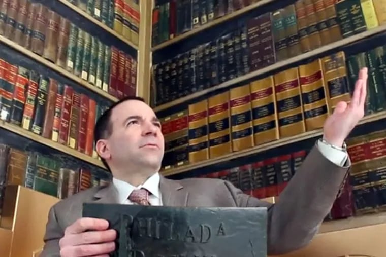 A screengrab from judicial candidate William Ciancaglini’s very entertaining YouTube promotional video. Unable to afford “contributions” to various committees, he decided to take to the Internet.
