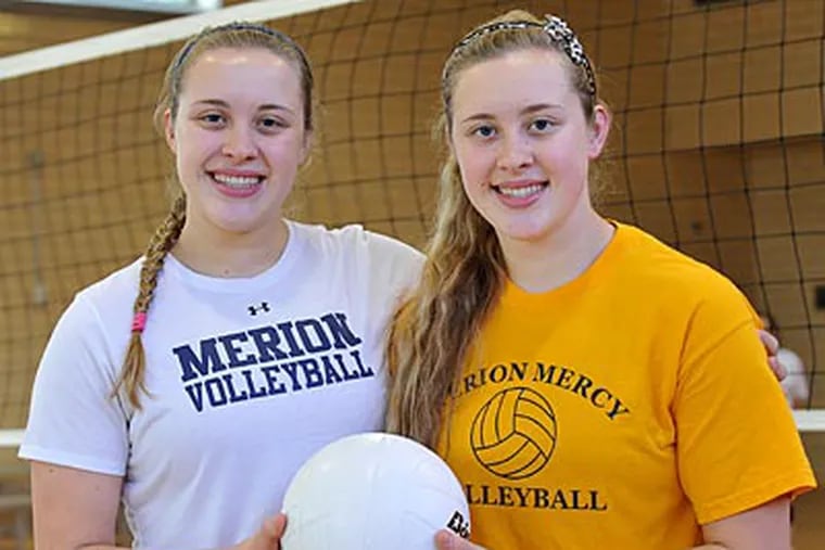 Volleyball playing twins Stacey (left) and Shelbey Manthorpe, play at
Merion Mercy. ( Sharon Gekoski-Kimmel / Staff Photographer )