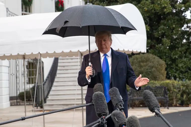 President Donald Trump speaks with reporters on the South Lawn of the White House on Monday.