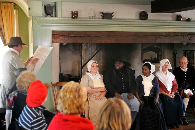 The 1763 Quaker marriage of William Boen and his bride, Dido, was reenacted at Peachfield on Sunday.