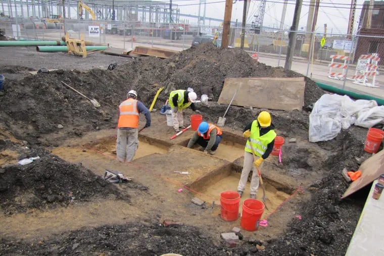 Archeologists at work in 2016 on site near construction of the Holtec International campus in Camden, where nearly 10,000 Native American artifacts were recovered.
