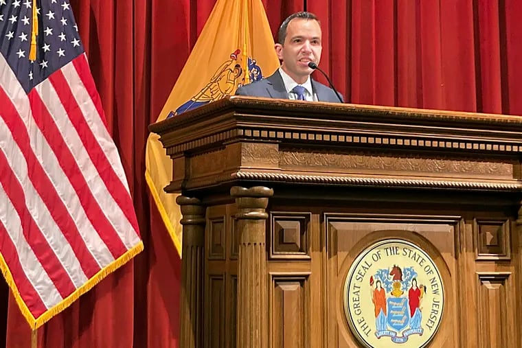 File photo of New Jersey Attorney General Matthew Platkin speaking in Trenton, N.J., Feb. 3, 2020.