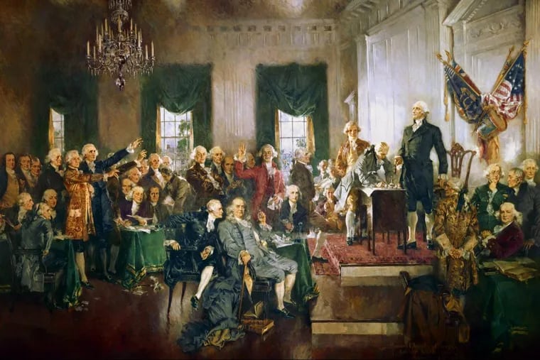 Artist Howard Chandler Christy’s oil-on-canvas rendering of the signing of the U.S. Constitution on Sept. 17, 1787, at Independence Hall.
