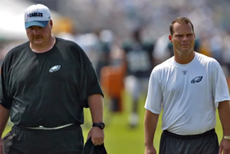 Eagles&#0039; coach Andy Reid (left) and general manager Tom Heckert are gearing up for NFL draft.