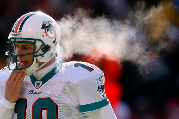The Dolphins&#0039; Chad Pennington has been a hot quarterback this season,even on a cold day in Kansas City. He is the league&#0039;s second-rated passer.