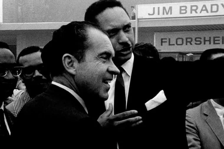 Richard Nixon is shown meeting with the Rev. Leon Sullivan in Progress Plaza in Sept. 21, 1968, news footage from KYW News. A film being shown Tuesday will feature scenes from television shows and documentaries, along with raw footage taken by TV crews, of North Philadelphia from Girard Avenue to Lehigh Avenue.