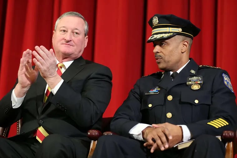 Mayor Kenney (left) agrees with Commissioner Richard Ross that the officer shortage in the department should yield a change in requirements.