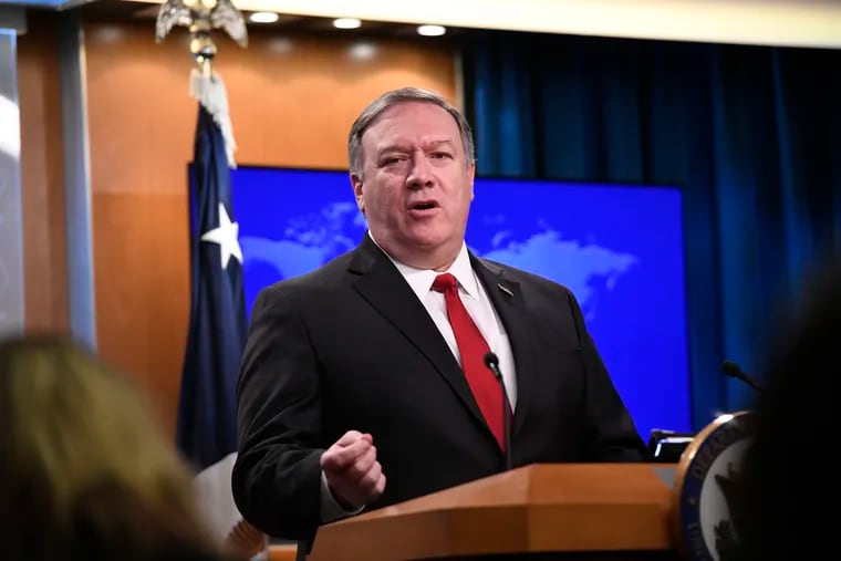 Secretary of State Mike Pompeo answers a question during a news conference on Tuesday, March 26, 2019, at the Department of State in Washington.