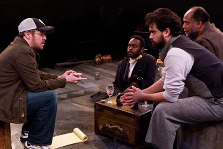 Director Matt Pfeiffer (left) on &quot;The Whipping Man&quot; stage with James Ijames, Cody Nickell, and Johnnie Hobbs Jr.