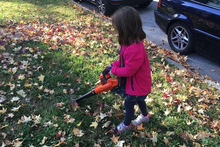 Even a 6-year-old can handle the lightweight Black & Decker leaf blower.