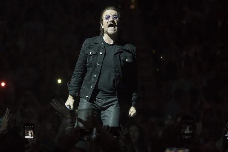 Bono and U2 perform in the first of two sold out shows at the Wells Fargo Center.