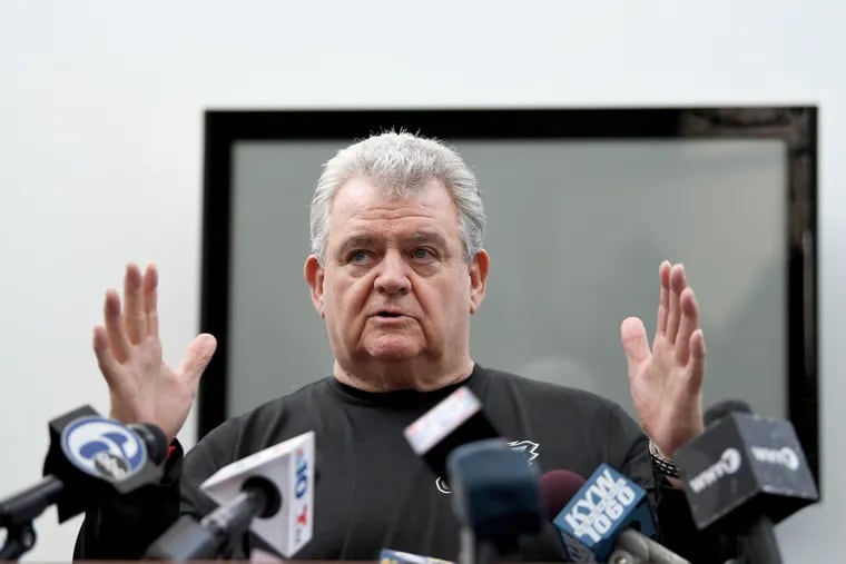 Bob Brady, leader of Philadelphia's Democratic Party, said Tuesday that nominating petitions turned in for a number of judicial candidates were "atrocious," filled with fake signatures and other flaws. He is shown in this file photo announcing his retirement from the U.S. House in 2018.
