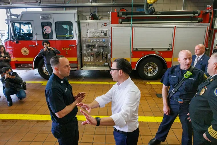 Pennsylvania Gov. Josh Shapiro visits Engine 1, Ladder 5 at 711 S. Broad St.