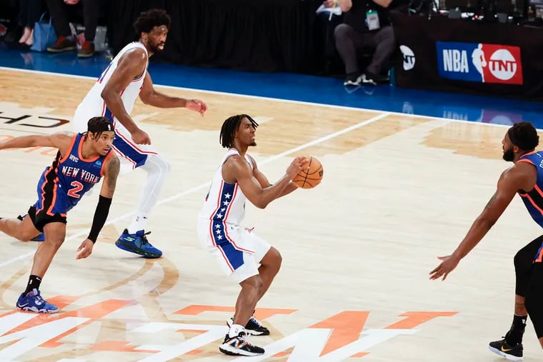 Tyrese Maxey set social media ablaze after a game-tying 34-foot three-pointer that sent Game 5 to overtime between the Sixers and Knicks.