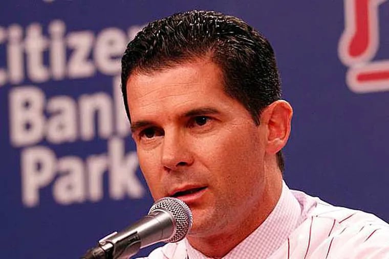 Phillies news third baseman Michael Young answers questions from the
media at Citizens Bank Park on Tuesday, December 18, 2012. (Yong Kim/Staff Photographer)
