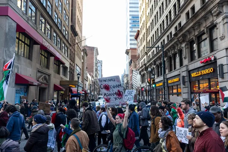 Protesters fill the streets along 16th Street to show support for Palestine as they march in Philadelphia on Dec. 16.