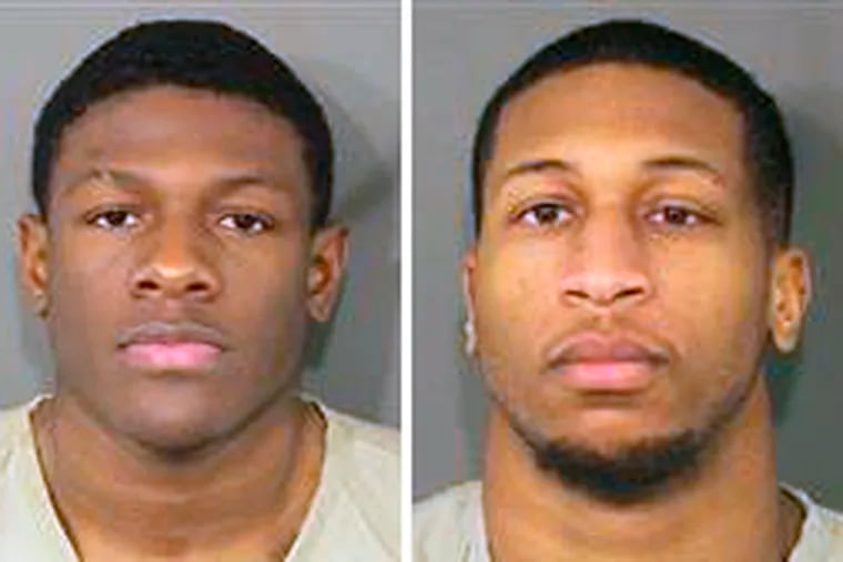 These photos provided by the Franklin County Ohio Sheriff show Jahsen Wint, left, and Amir I. Reip, right. Police say two Ohio State University football players have been charged with rape and kidnapping. The Columbus Dispatch reports that 21-year-old defensive players Amir I. Riep and Jahsen L. Wint were booked into jail early Wednesday, Feb. 12, 2020. (Franklin County Ohio Sheriff via AP)