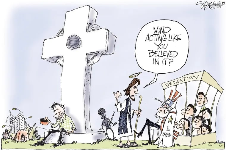 Political Cartoon: What does that giant cross statue mean?