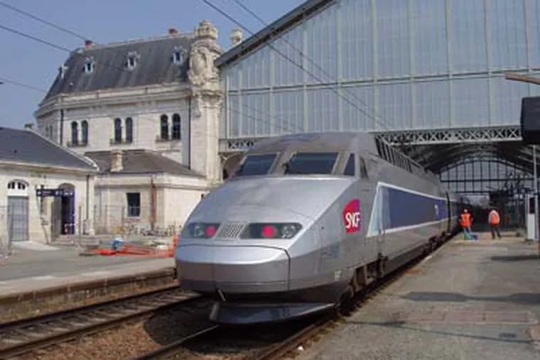 RAIL - Photo by Paul Nussbaum - A modern French high-speed TGV train at the 90-year-old rail station in La Rochelle, the city where train maker Alstom builds trains for SNCF, the French train operator, and for Italy, Spain, and other countries.
