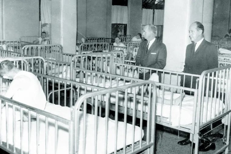 Adult patients at the Pennhurst State School and hospital at Spring City, near Pottstown, Pa. spent their days and nights in cribs.