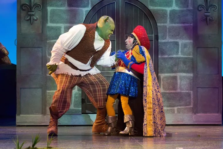 Ben Dibble (right) with Nichalas L. Parker in "Shrek The Musical" at Walnut Street Theatre
